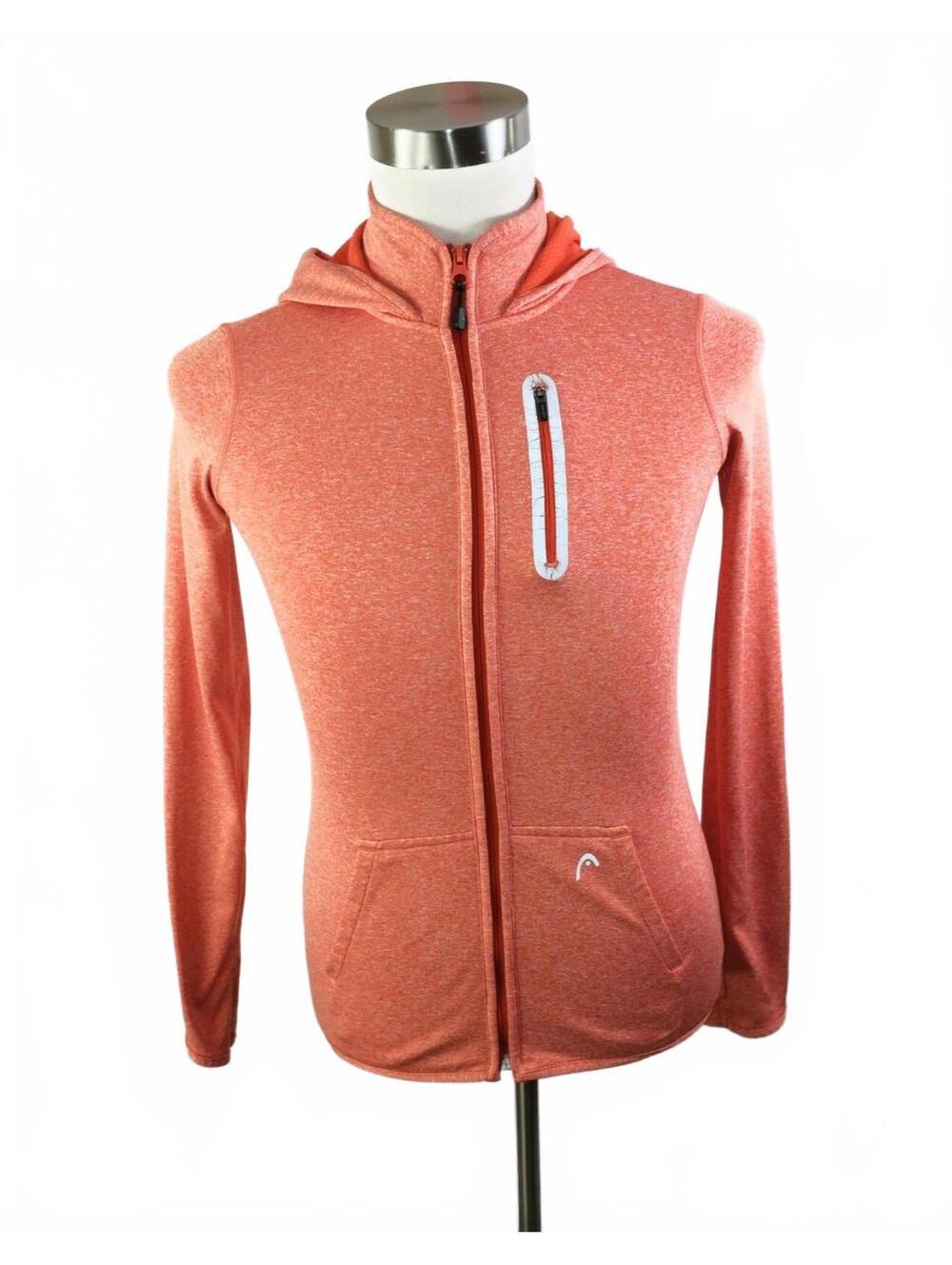 Head Mens Stretch LS Full Zip Heather Orange Activewear Hoodie Sweatshirt XS